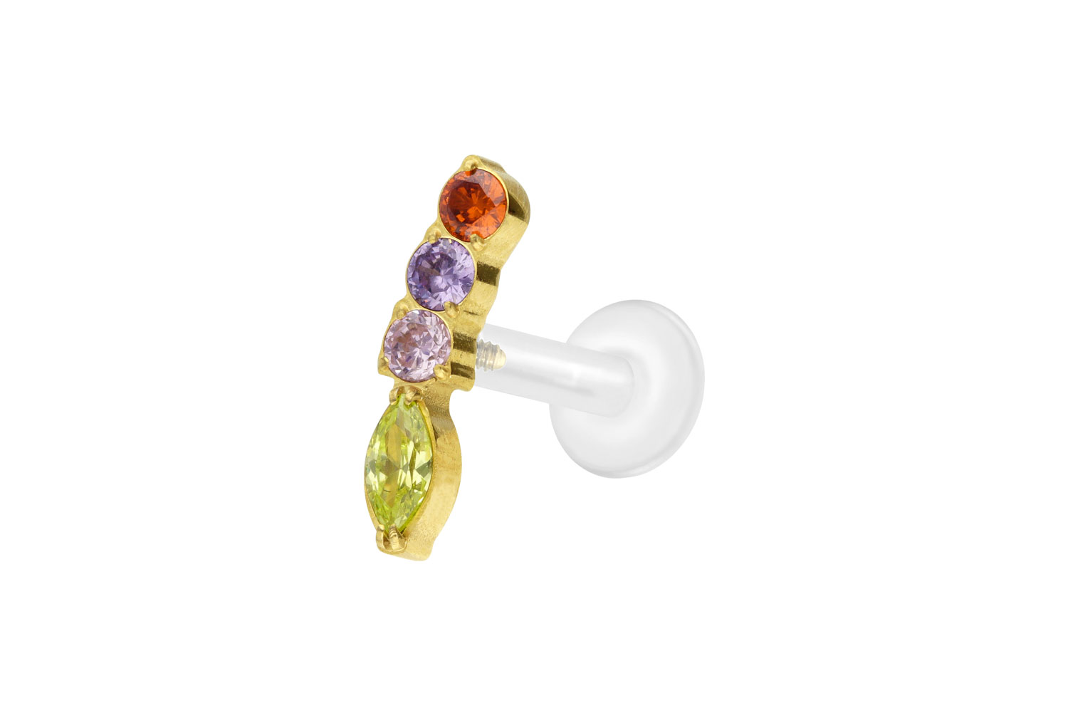 PTFE Labret Piercing mit Innengewinde + Titan-Aufsatz BUNTER KRISTALLBOGEN